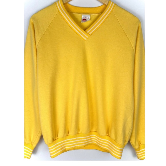 Vintage St. Michael Athletic VNeck Long Sleeved Sweatshirt in Canary Yellow • M - Picture 3 of 5